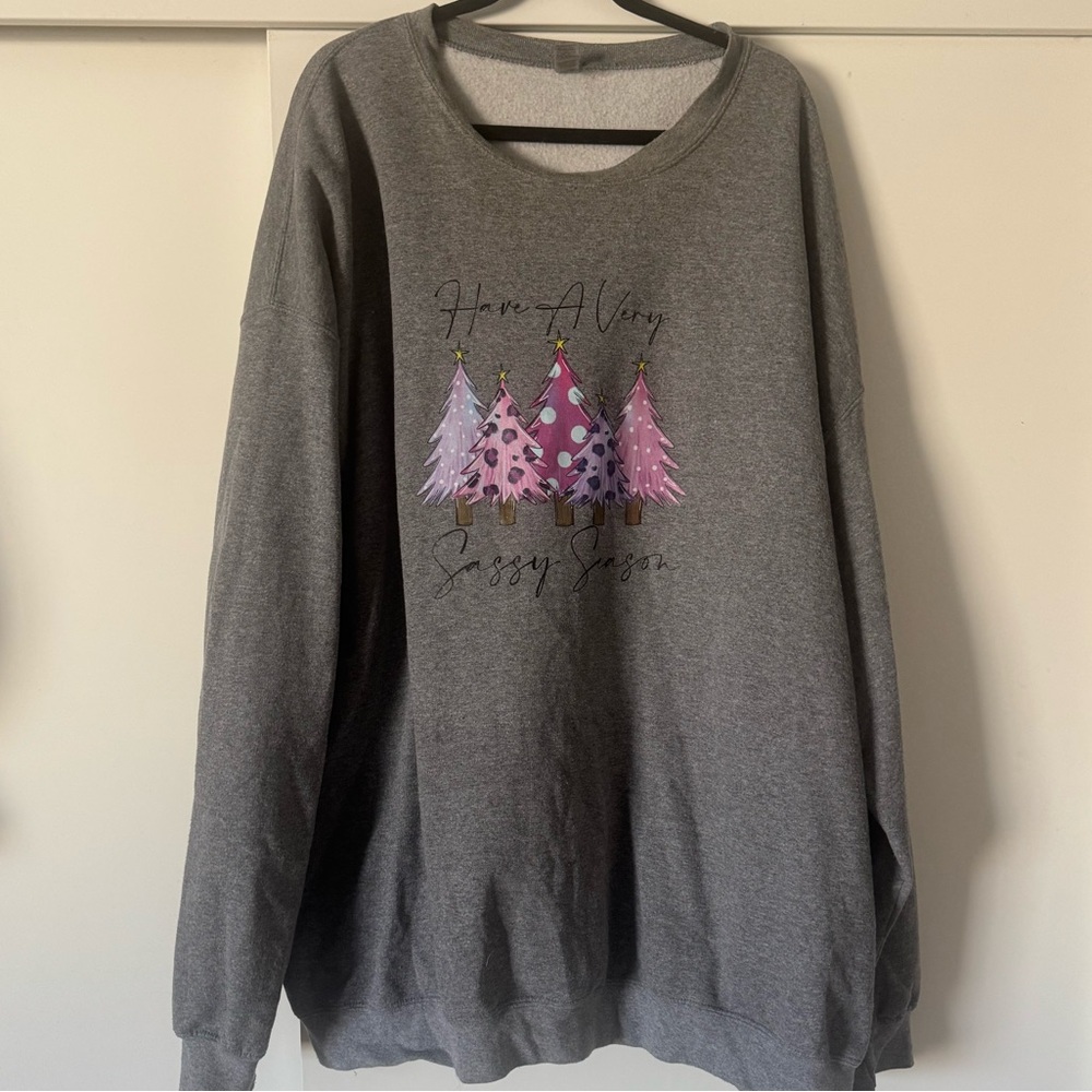Gildan Gray Sweater with Pink Tree Design